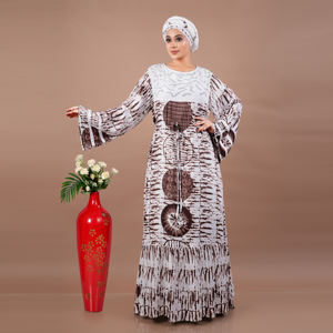 Vestido Maxi de Rayón con Estampado Digital Abstracto, Mangas Acampanadas, Detalle de Lazos y Silueta Relajada hasta el Suelo - Product Image 2