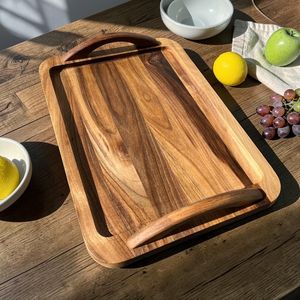 <b>Walnut</b> Wooden Serving Tray with Handles Handmade Breakfast Tray Natural Wood Food Tray Kitchen Serving Tray <b>Coffee</b> <b>Table</b> Tray - Product Image 3
