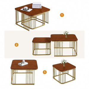 Set of 2 Modern Nesting Coffee Tables with Wooden Top and Black Metal <b>Frame</b> <b>Square</b> Living Room Side Table - Product Image 4