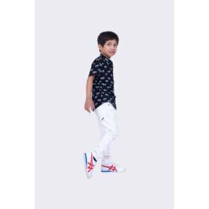 Boys Casual Cotton Poplin <b>Shirt</b>-Black <b>Half</b> Sleeves with Zebra Print - Product Image 5