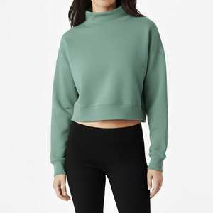 Sweat-shirts courts à col montant pour femme, 100% coton, style tendance et personnalisé, coupe ample, épaules tombantes, manches longues, mode streetwear - Product Image 1