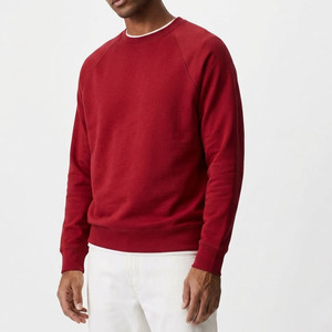 Sweat-shirt rouge uni de haute qualité pour homme, col rond, logo personnalisé, coupe ample, 100% coton, molleton terry. - Product Image 3
