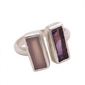 Sterling <b>Silver</b> <b>Adjustable</b> Amethyst Rose Quartz Geometric <b>Ring</b> Handmade Fine Jewelry Women Statement Gemstone <b>Ring</b> Manufacturer - Product Image 1