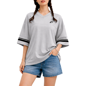 T-shirt style maillot de football américain streetwear gris en polyester, décontracté, respirant, unisexe, à rayures personnalisées, fournisseur principal - Product Image 6