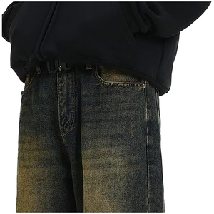 Men Hip Hop Fashion Baggy Jeans Oversized Wide Leg Washed Denim <b>Pants</b> Casual Wear - Product Image 3