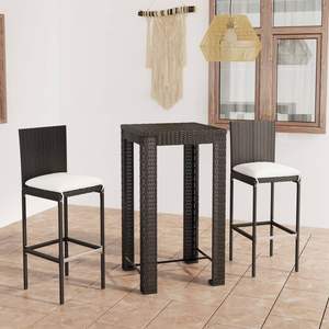 Conjunto de Bar de Jardín de Ratán PE Negro con Acero con Recubrimiento en Polvo y Poliéster, Muebles de Patio Elegantes - Product Image 1