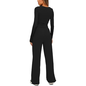 Ensemble de vêtements de détente d'été de bonne qualité, chemises à manches longues ajustées et pantalons amples à jambes larges - Product Image 3