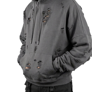 Winter Streetwear Distress Hoodie <b>Men</b> <b>Pullover</b> Distressed Hoodies <b>Men's</b> Oversize Drop Shoulder Distress Hood Top <b>Men</b> - Product Image 3