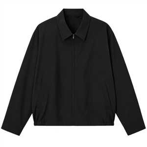 Veste noire avec col contrastant beige et détails boutons-pression argentés, poches obliques, ourlet latéral élastique, coupe décontractée et épaules tombantes - Product Image 1