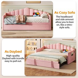 Divano letto imbottito singolo regolabile in altezza con letto estraibile e porta di ricarica USB Type-C - Letti imbottiti resistenti - Product Image 3