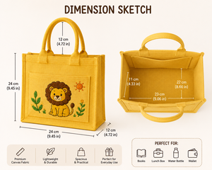 Cute Cartoon Lion Jute Tote <b>Bag</b> <b>Medium</b> <b>Size</b> Hand Length Handle Daily Shopping <b>Bag</b> Yellow - Product Image 2