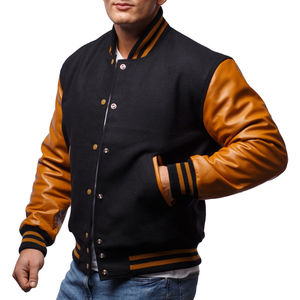 2025 Wholesale Customize Men Varsity Jacket <b>Black</b> Baseball Lettermen <b>Windbreak</b> Winter High Street Genuine Leather Breathable - Product Image 5