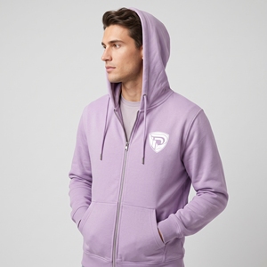 Sweat à capuche unisexe Dumela en molleton de coton lavande avec fermeture éclair, logo frontal, coupe oversize, écologique, pour l'hiver - Product Image 4