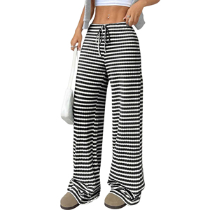 Pantalon décontracté ample pour femme, coupe droite, respirant, écologique, taille élastique mi-haute, devant plat, pour un confort tout au long de la journée, hiver - Product Image 1