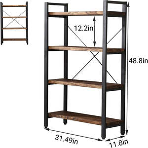 Étagère industrielle à 5 niveaux en bois d'acacia massif de luxe avec cadre en métal noir, étagère de rangement et de présentation pour la maison et le bureau - Product Image 6