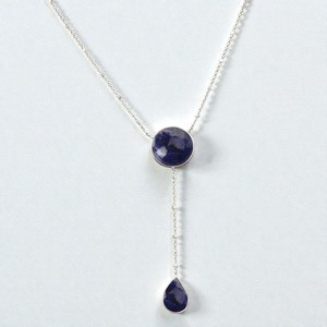 Collier en argent sterling 925 avec pendentif en sodalite en forme de Y, pierres précieuses naturelles rondes et en forme de poire, pendentif en moissanite, collier pour femme - Product Image 1