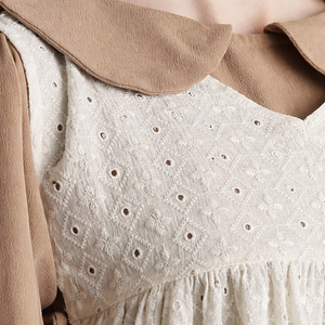 Junior Girls Brown Maxi Dress Cey Fabric <b>Layered</b> <b>Long</b> Dress with White Hakoba Eyelet Shrug Light Mocha Junior Gown - Product Image 2