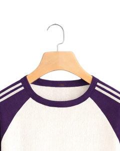 Custom Purple <b>White</b> Raglan Long Sleeve T Shirt Men Ribbed 100% Cotton Crew Neck Casual Baseball <b>Tee</b> OEM Manufacturer Supplier - Product Image 6