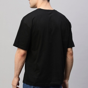 T-shirt pour homme en coton 100% noir à col rond et manches courtes, coupe classique, décontracté, couleur unie, jersey tricoté, teinture unie - Product Image 3