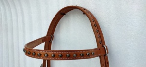 Customizable Genuine Leather High Rise Western Headstall Unique Knotted Brow Design Floral Carving Two-Tone <b>Equestrian</b> Sets - Product Image 4