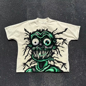 Camiseta de Hombre OEM Personalizada, Estilo Vintage Hip Hop, con Estampado Gráfico DTG, de Algodón, con Dobladillo Cortado - Product Image 1