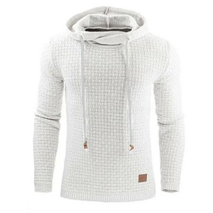 Sweat-shirt à capuche en tricot gaufré blanc pour homme, coupe classique, décontracté, pour l'automne, couleur unie, manches longues, 2027 - Product Image 1