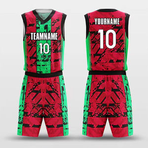 Ensemble de maillots de basket-ball unisexe rouge et vert, col en V, manches longues, respirant, séchage rapide, polyester sublimé, évacuation de l'humidité, athlétique - Product Image 1