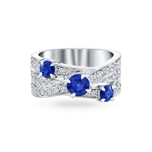 Anillo de Zafiro de Lujo para Mujer con Diamantes Redondos de Corte Brillante Engastados en Puntas, Anillo de Compromiso con Piedra Preciosa - Product Image 1