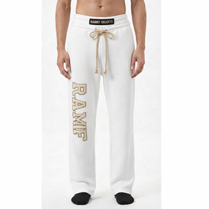 Pantalon de survêtement ample en coton personnalisé, coupe droite, jambe large, effet vieilli, patchs, délavé soleil, en molleton bouclette, double taille - Product Image 1