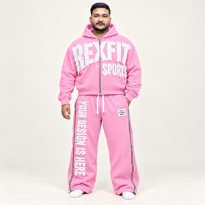 Ensemble de survêtement en polaire décontracté unisexe avec veste zippée ornée de strass et pantalon de survêtement ample, appliqué personnalisé, style streetwear, ensemble assorti pour l'hiver - Product Image 1