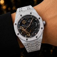 Montre Homme Luxe Classique Hip-Hop en Argent, Cadran Noir Squelette, Boîtier à Vis, Quartz Citizen, Entièrement Sertie de Diamants Moissanite VVS