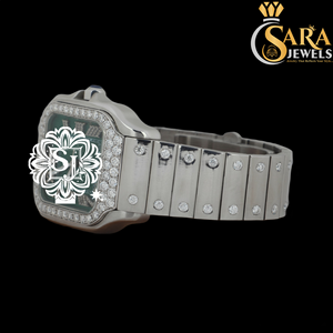 Luxueux automatique Moissnaite diamant montre chiffres arabes acier inoxydable bande verre carré analogique Quartz Hip Hop affaires - Product Image 2