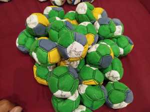 Green Genuine Leather Sport Footbag <b>Hacky</b> <b>Sack</b> Soccer Ball Style Plush Toy for Kids Play - Product Image 3