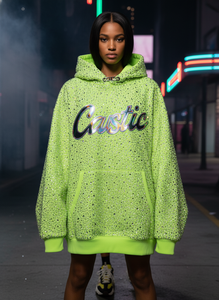 Rhinestone <b>Studded</b> Hoodie <b>Men</b> Heavyweight 480gsm Oversized Custom Logo Acid Wash French Terry Streetwear ODM - Product Image 5