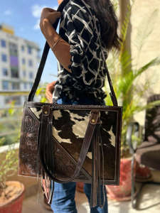 Hand Tooled Carving Handbag Real Cowhide Leather <b>Bag</b> Bohemian <b>Bags</b> New Design Fringe <b>Bags</b> for Women's Use - Product Image 3