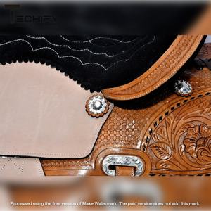 Silla de montar western de cuero tallada a mano con asiento acolchado, estructura de montura profunda y estribos de acero inoxidable - Product Image 3