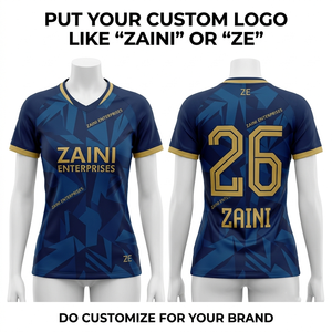 Camiseta de Fútbol de Poliéster Interlock Premium de 160 GSM, Diseño de Paneles Azul y Dorado, Logotipo Personalizado por Sublimación - Product Image 1