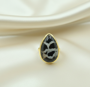 Vintage Black Septarian Gemstone <b>Ring</b> 925 Sterling <b>Silver</b> Rose Gold Yellow Gold Plated Handmade <b>Statement</b> Jewelry Gift Women Her - Product Image 4