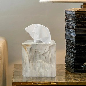 Dispensador de pañuelos cuadrado estilo piedra natural para baño moderno, dispensador de pañuelos faciales con efecto mármol de lujo - Product Image 2