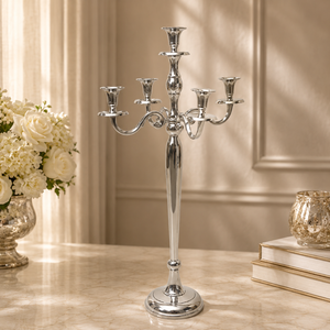 <b>Silver</b> Royale Candelabra Candle Holder Elegant Metal Centerpiece for Wedding Dining and Luxury Home Decor - Product Image 1