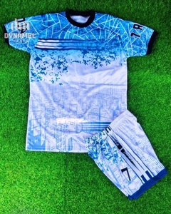 DYNAMEL WEARS Men's Sublimated Soccer Jersey Set V-Neck Short Sleeve Blue Gradient Uniform Breathable Polyester Adult Size - Product Image 2