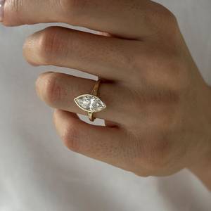 2 Carat Marquise Lab Created Diamond Bezel Set <b>Ring</b> , <b>Split</b> Shank Engagement <b>Ring</b> , 14k Gold, IGI Certified - Product Image 5