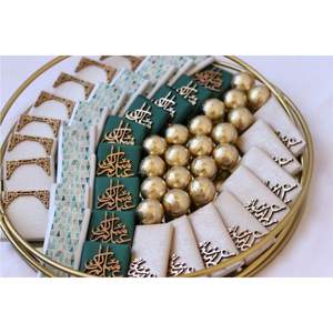 Luxury Round Gold Metal Serving Tray Decorative Mirror Base Cake Platter for Wedding Party <b>Eid</b> Ramadan Home Decor Centerpiece - Product Image 1