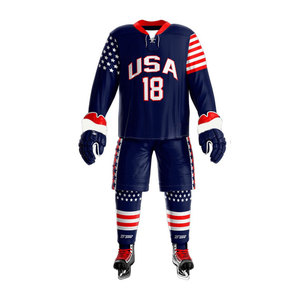 Conjunto de Uniforme de Hockey sobre Hielo Personalizado – Uniforme de Hockey sobre Hielo Sublimado con la Bandera de EE. UU. - Product Image 1