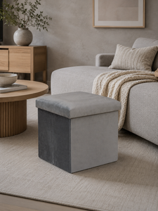 Pouf de rangement pliable moderne en tissu gris cendre pour salon, hôtel, appartement et atelier - Product Image 4