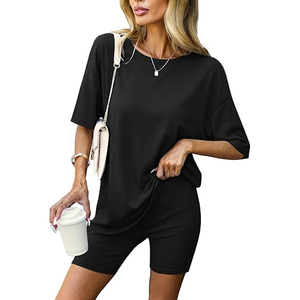 Conjunto de Dos Piezas de Moda para Mujer, Camiseta Holgada y Pantalones Cortos de Ciclismo, Venta al Por Mayor - Product Image 1