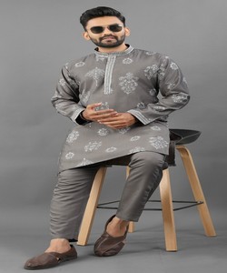 <b>Men's</b> Grey Embroidered <b>Kurta</b> <b>Pajama</b> Traditional Wedding Ethnic Wear Indian Pakistani Clothing SWASTIK- ALU ARJUN 85316 - Product Image 5