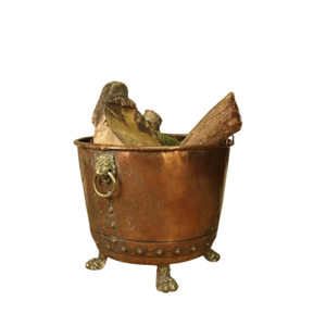 Macetero de Metal de Cobre Antiguo Vintage con Asas de Cabeza de León de Latón y Patas de Garra, Contenedor de Cobre, Decoración de Cobre Antiguo - Product Image 1