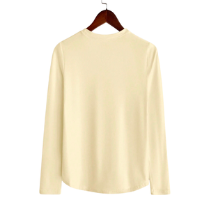 Camiseta Casual de Manga Larga para Mujer, Cuello Redondo, Tela Suave y Elástica, Transpirable, Básica, para Uso Diario, Cómoda, Holgada, de Color Sólido - Product Image 2