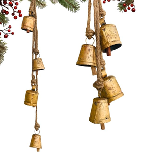 Christmas Bells Set of 4 Cluster Handmade Brass Rustic Hanging Cow Bells Vintage Festive Decorations Antique Gold Wholesale Bulk - Product Image 2